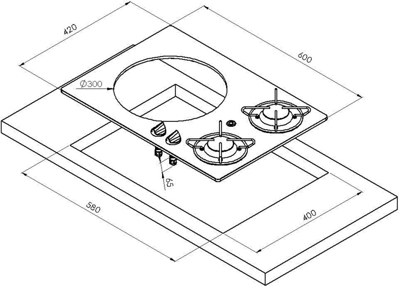 Combinazione piano cottura/lavello - 2 fuochi con vetro di sicurezza - immagine 2